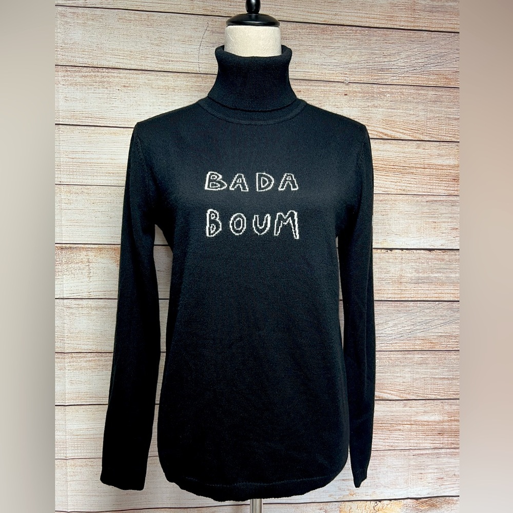Bella Freud Wool BADA BOUM Turtleneck Sweater Jumper Sz M Black White Paris